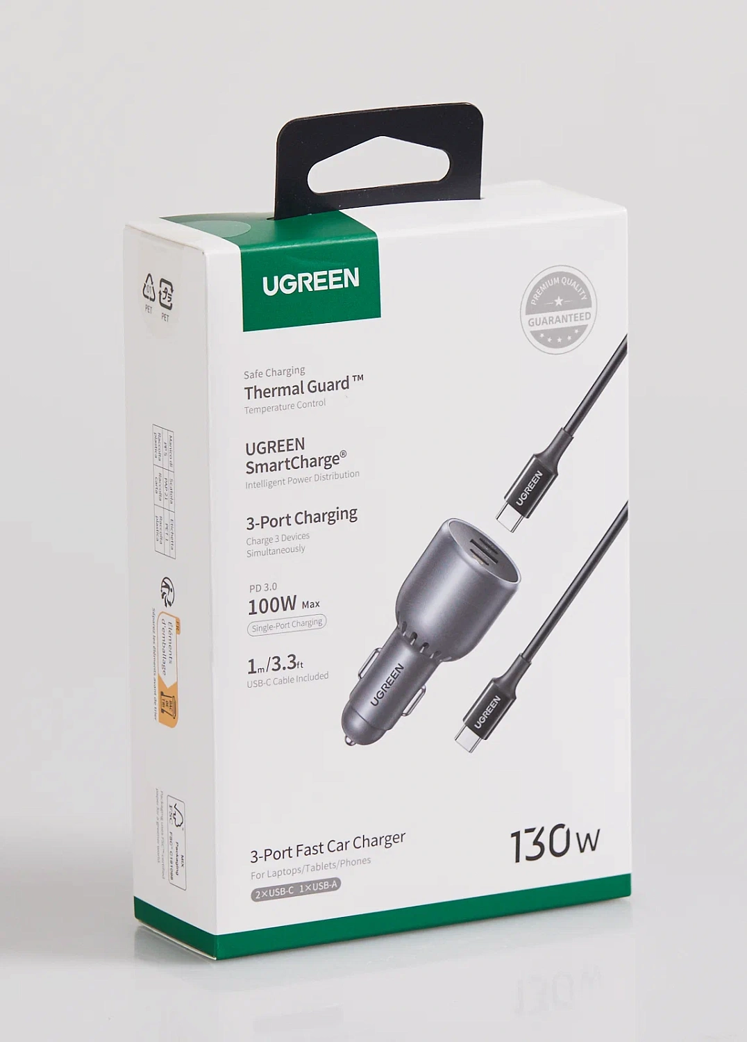 55511 Автомобильное зарядное устройство UGREEN EC705 130W 3-Port 2*USB-C PD+USB-A Fast Car Charger